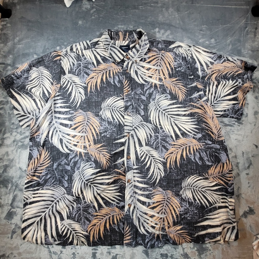 Harbor Bay Mens 3XL Tropical Palm Leaf Print Cotton S/S Button Down Shirt